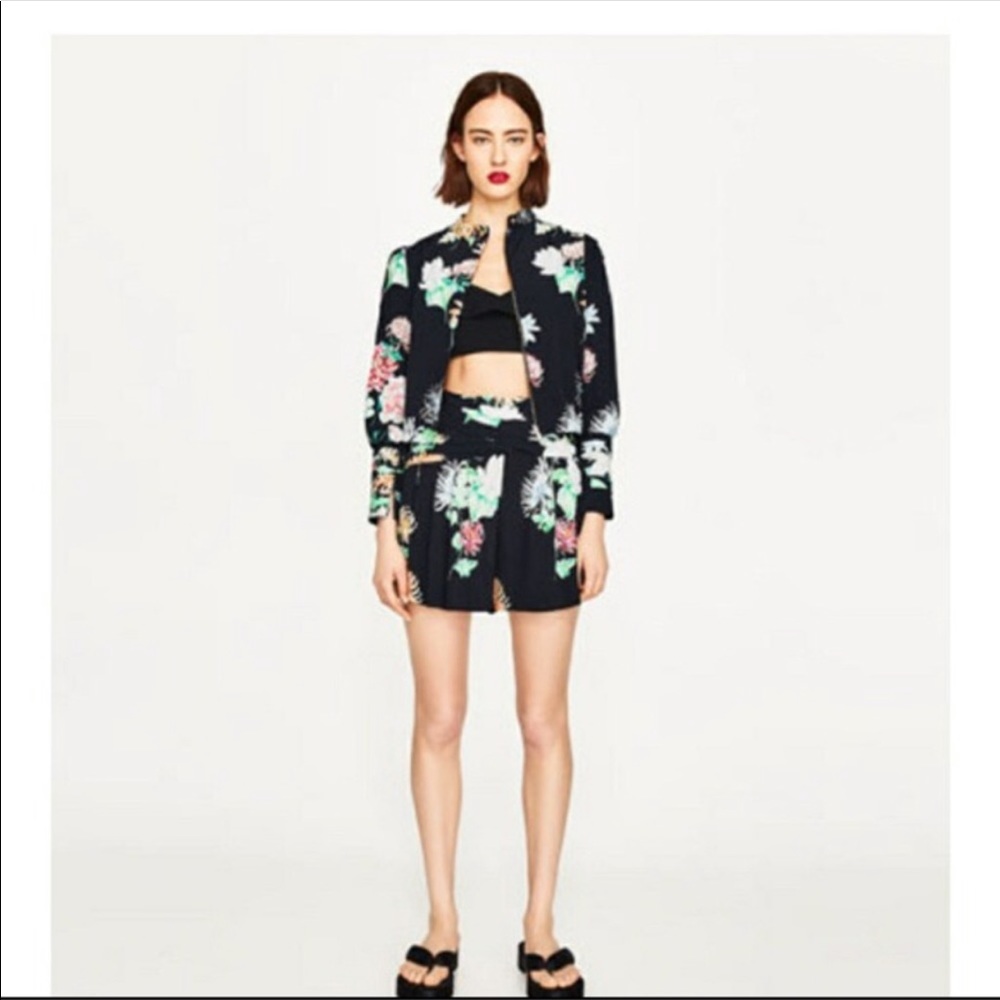 Zara Basic Floral Cropped Bomber Jacket - image 3